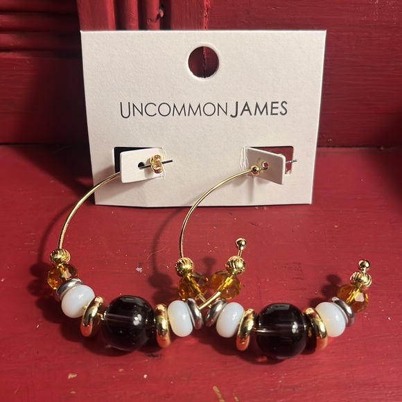 Uncommon James Gold and Black Hoop Earrings - Picture 6 of 7